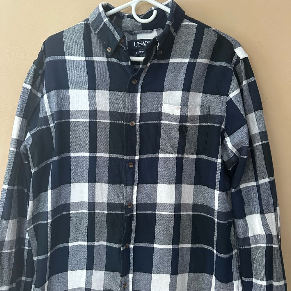 Chaps Men's Blue and White Checkered Shirt